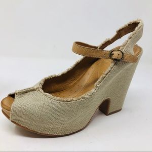 Naya Maeve Frayed Canvas Platform Slingbacks New
